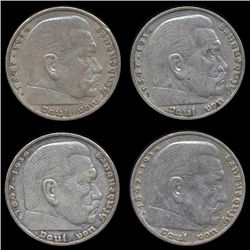 1935A/D/G/J Nazi Germany 5 Mark Hi Grade 4 Pcs (COI-8200)