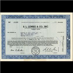 1960s Lemke Stock Certificate Scarce Blue (COI-3434)