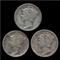 1931P/D/S Mercury Dimes Hi Grade Set of 3 (COI-8464)