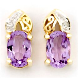 1.22Ct Natural Amethyst & Diamond 9K Gold Earrings (JEW-9105X)