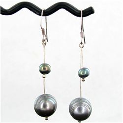 Black S. Sea Saltwater Double Pearl Earrings (JEW-1830)
