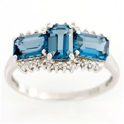 2.04Ct London Blue Topaz 24 Diamond White 9K Ring (JEW-9037X)
