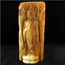 Hand Carved Petrified Wood Thai Buddha (ANT-1784)