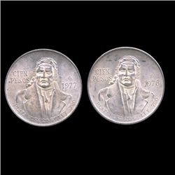 1977-78 Mexico 100 Peso 2pcs AU+ (COI-8654)