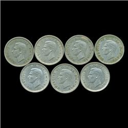 1941 Britian 3p Silver XF/AU 7pcs (COI-8820)