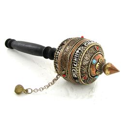 Tibet Bronze Prayer Wheel with Handle (ANT-1795)