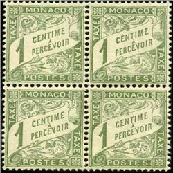 1905 Monaco 1c Postage Due Block of 4 (STM-0512)