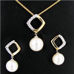 Pearl Diamond 14k Pendant Earrings Chain (JEW-2836)