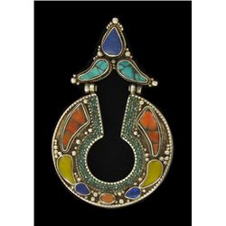 Antique Tibet Silver Inlaid Pendant (ANT-1585)