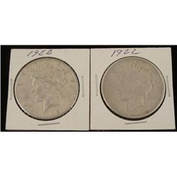 1922-D, 1922-S Peace Dollars Nice Coins