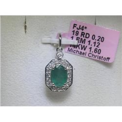 Emerald and .20 ct Diamonds 14K White Gold Pendant