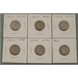 6 Diff Date High Grade V Nickels 1883-1912