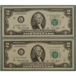 2 Star Notes 1976 $2 Bill L Mint San Francisco
