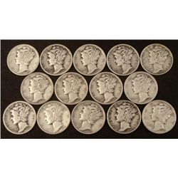 14 Mixed Date Mercury Silver Dimes -Some Mint Marks