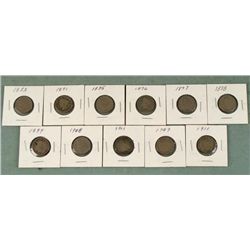 11 Diff Date V Nickels All Clear 1883-1911