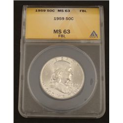 1959 MS 63 Franklin Silver Half Dollar FBL