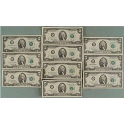 10 UNC 1976 $2 Bills Notes G Mint Chicago