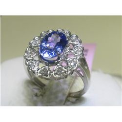 Tanzanite and .22 ct Diamonds 14K White Gold Ring 6 3/4