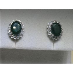 .33 ct Emerald and Diamonds 14K White Gold Earrings