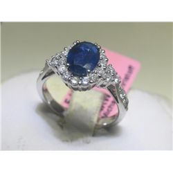 6 1/4 Diamond Ring and Blue Sapphire 14K White Gold