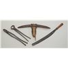 Image 1 : Lot of four California Gold Country mining  camp relics including a pick with forged iron  attachmen