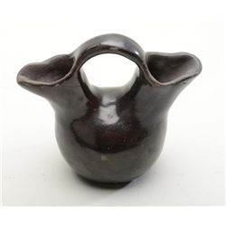 Santa Clara Wedding Pot approx. 6” in height  with traditional double pouring spouts, fired  black g