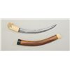 Image 1 : Ivory handled Southeast Asian style curved  blade knife with exotic wood sheath with  accented dark 