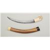 Image 2 : Ivory handled Southeast Asian style curved  blade knife with exotic wood sheath with  accented dark 