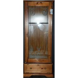 Beautiful long arm gun cabinet made of wood  and with a glass front door; interior can  accommodate 