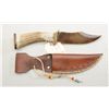 Image 1 : Modern large handmade bowie knife with stag  grip approx. 13” overall with a heavy leather  sheath a