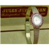 Image 2 : Beautiful ladies Jules Jurgenson watch with  diamond and ruby bezel and dial. Estimate  $800-$1,200