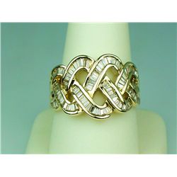 Gorgeous 14 karat yellow gold ladies weave  design ring channel set with over 110  baguette cut diam