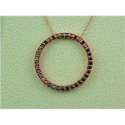 Fashionable 10 karat rose gold ladies ‘Circle  of Life’ necklace set with color enhanced  red colore