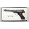 Image 1 : High Standard “The Plinker” Model, .22LR  cal., 6” barrel, black finish with gold  accents, checkere