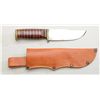 Image 1 : Hunting knife and leather sheath approx. 12”  overall, hilt marked “Japan”; in overall fine  conditi