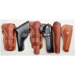 Box lot of modern leather holsters and belts  for single action revolvers, Tokarev pistols  by vario