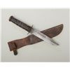 Image 1 : KaBar military style fighting knife with  leather sheath in overall fair condition  showing stacked 