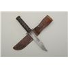 Image 2 : KaBar military style fighting knife with  leather sheath in overall fair condition  showing stacked 