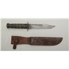 Image 3 : KaBar military style fighting knife with  leather sheath in overall fair condition  showing stacked 