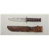 Image 4 : KaBar military style fighting knife with  leather sheath in overall fair condition  showing stacked 