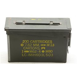 Three military metal ammo cans of misc. boxes  of cartridges: one in .30 caliber bandoliers  by Twin