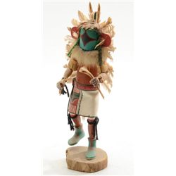 Older painted and decorated wooden Kachina  doll of “Feathers” approx. 12” in height in  overall ver