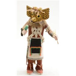Older painted and decorated wooden Kachina  doll of the Owl figure by Mongua approx. 14”  in height 