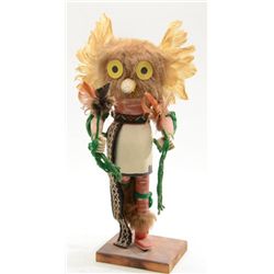 Large older painted and decorated wooden  Kachina doll of the Bear Owl by Bukogi  approx. 18” in hei