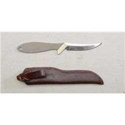 Browning Sportsman’s hunting knife, no grip,  just knife blade and shank, with leather  sheath in ve