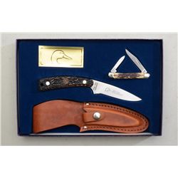 Ducks Unlimited collector’s knife set  including a Schrade folder with leather  sheath and a small S