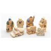 Image 1 : Lot of 7 carved ivory netsuke figurines, each  a different personage including a drummer, a  farmer,
