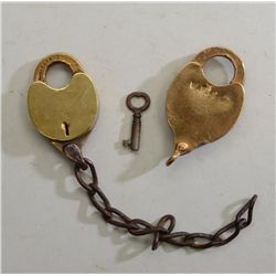 Lot of two reproduction brass old style locks  by the Eagle Lock Co.; great display  accessories for