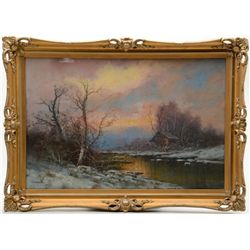 Beautifully framed and matted original pastel  and water color painting circa 1900; showing  cabin a