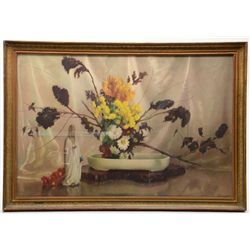 Watercolor on paper signed lower right  showing still life in oriental style; circa  1900-1950; sign